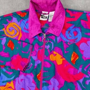 VTG Nike ELITE Jacket Womens Large Pink Purple Abstract Floral Full Zip Neon 90s